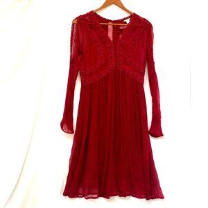 Sundance Womens Sheer Dress Size 2P Red Crochet Cold Shoulder Festival Boho